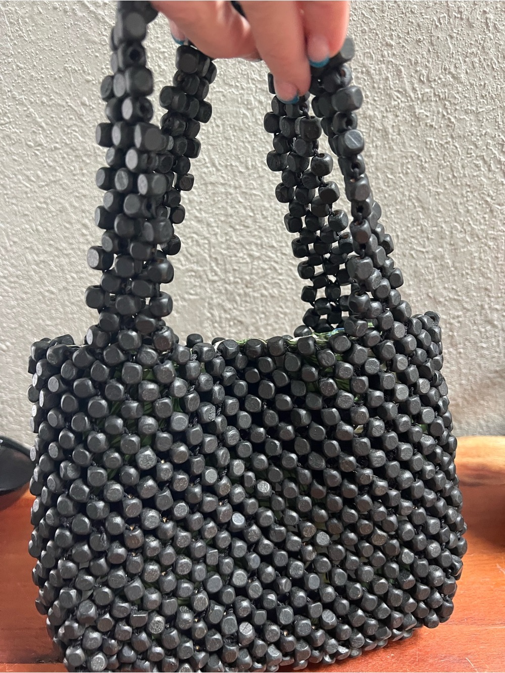 Beaded Black Tote Bag - Womens Fashion Handbag - Picture 5 of 5